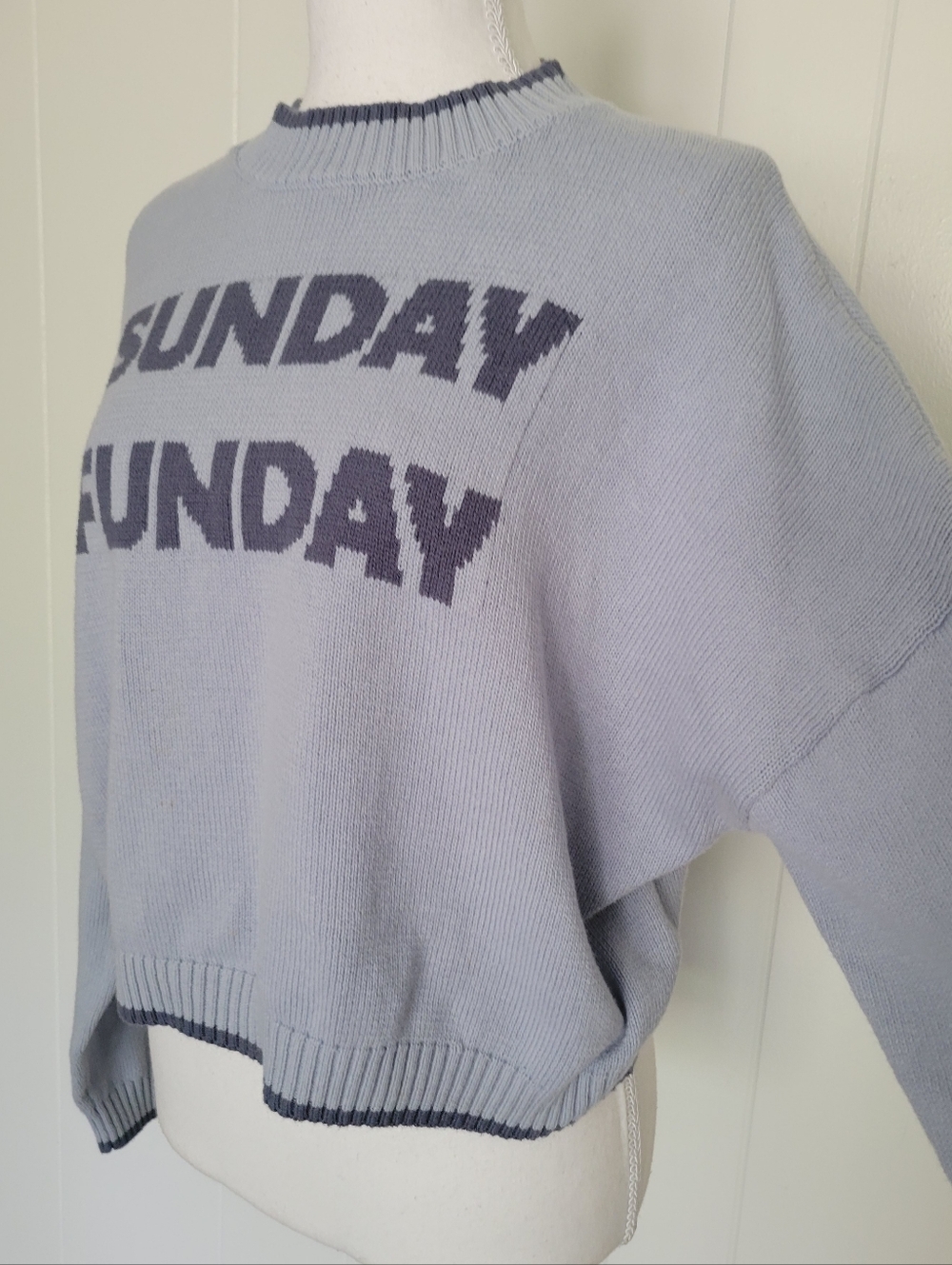SALE Jessica Simpson Sunday Funday Pullover Sweater Semi Crop Blue Cotton M NWT - Picture 5 of 10